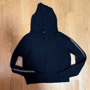 Women’s Zara Black Sweater Cropped Knit Hoodie with embellishments Size Small